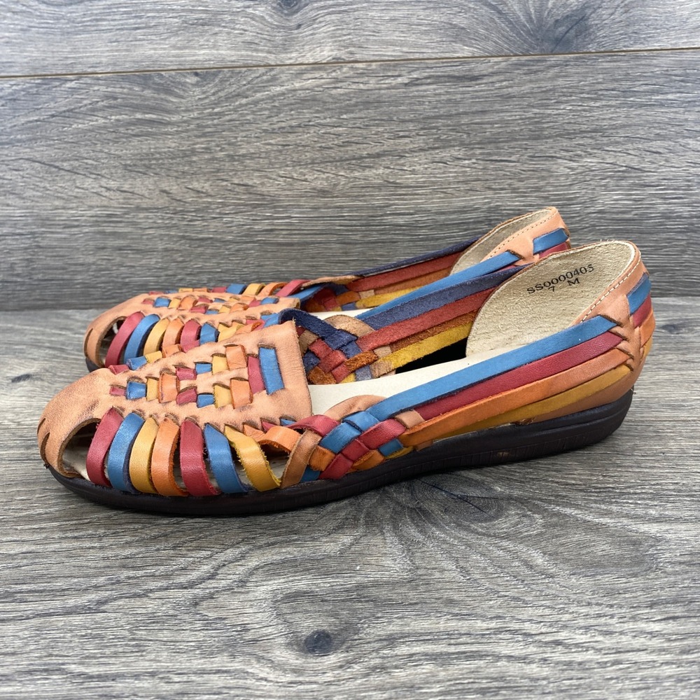Softspots Huarache Loafer Womens 7 Multicolor Woven Leather Flats SS0000405
